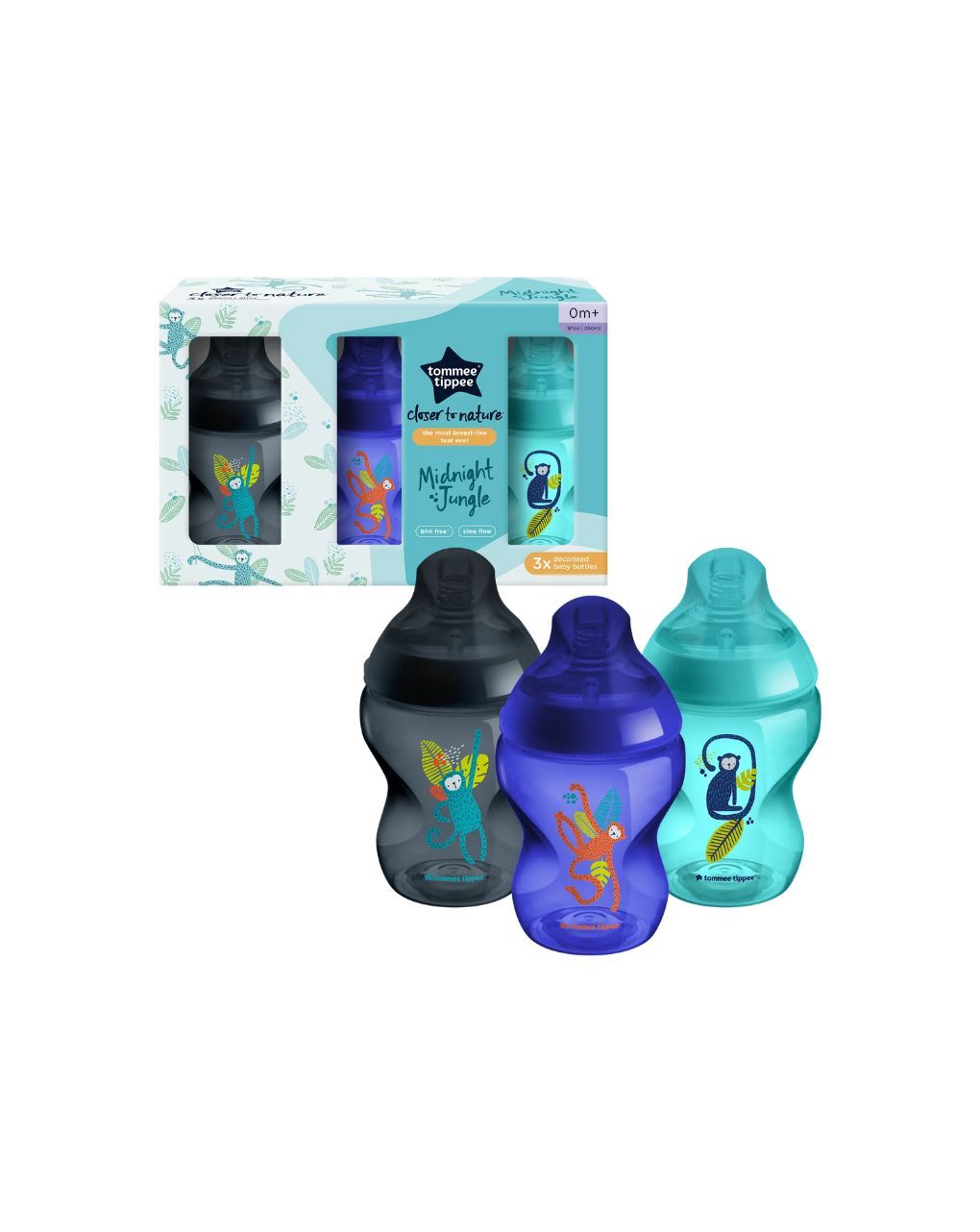 Tommee tippee πλαστικό μπιμπερό closer to nature μικρής ροής 260ml με σχέδιο ζούγκλα μπλε (3τμχ) 0m+, 422731 - Tommee Tippee