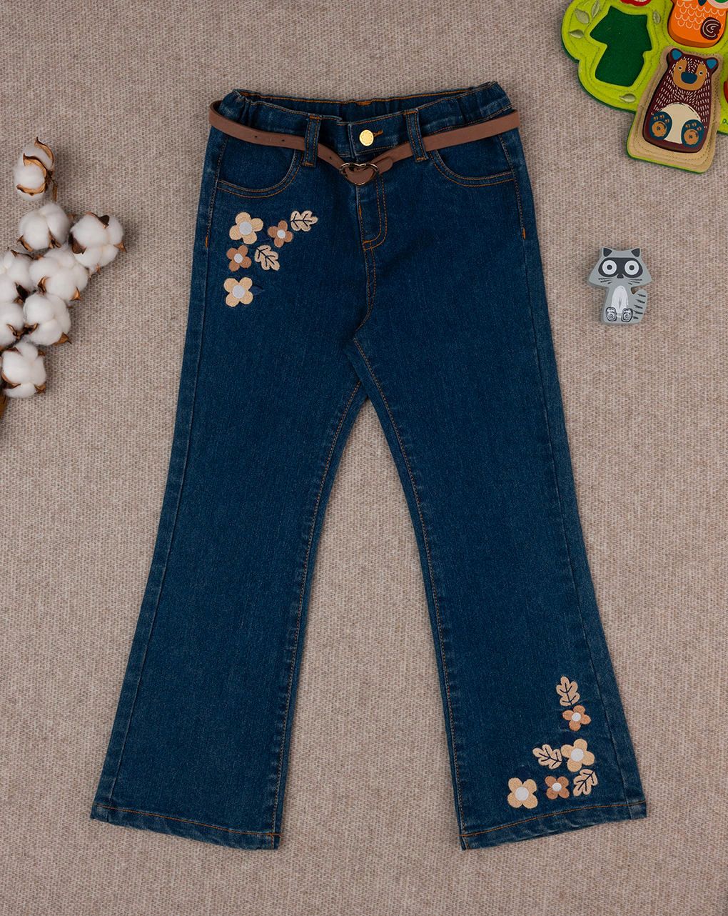 παιδικό τζιν παντελόνι μπλε με λουλούδια για κορίτσι