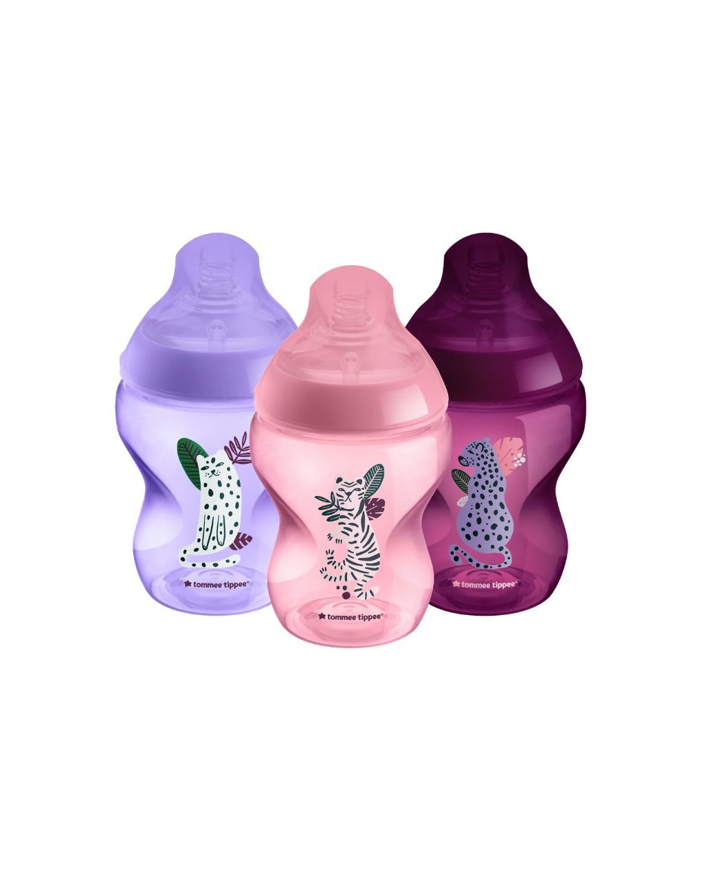 Tommee tippee πλαστικό μπιμπερό closer to nature μικρής ροής 260ml με σχέδιο ζούγκλα ροζ (3τμχ) 0m+, 422730 - Tommee Tippee
