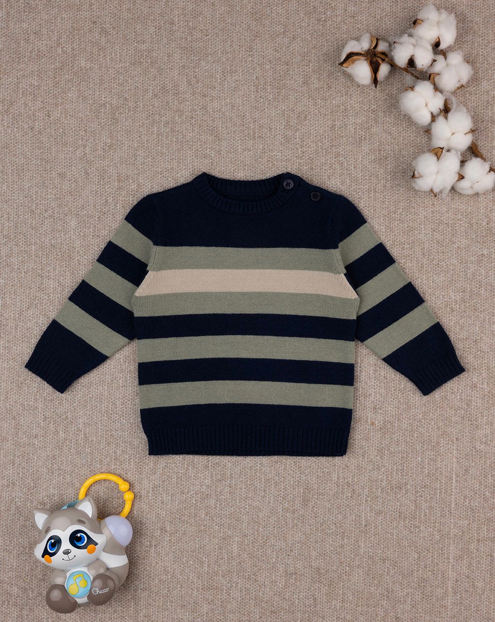 βρεφικό πουλόβερ ριγέ μπλε/χακί για αγόρι