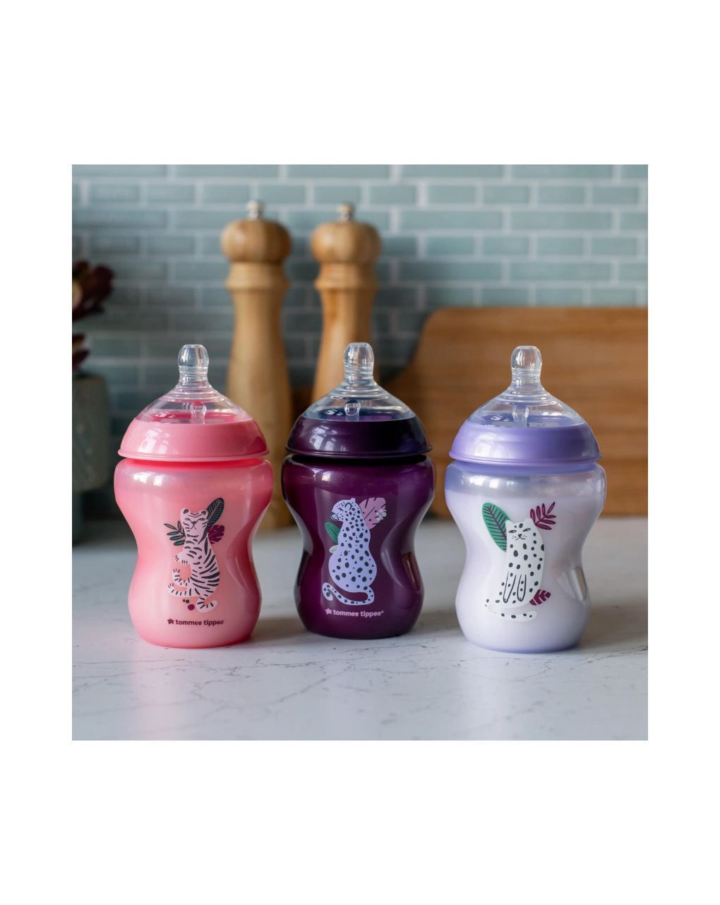 Tommee tippee πλαστικό μπιμπερό closer to nature μικρής ροής 260ml με σχέδιο ζούγκλα ροζ (3τμχ) 0m+, 422730 - Tommee Tippee