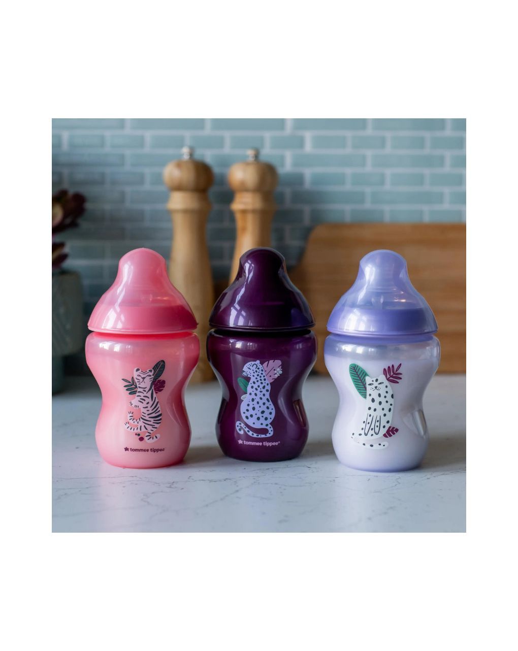 Tommee tippee πλαστικό μπιμπερό closer to nature μικρής ροής 260ml με σχέδιο ζούγκλα ροζ (3τμχ) 0m+, 422730 - Tommee Tippee