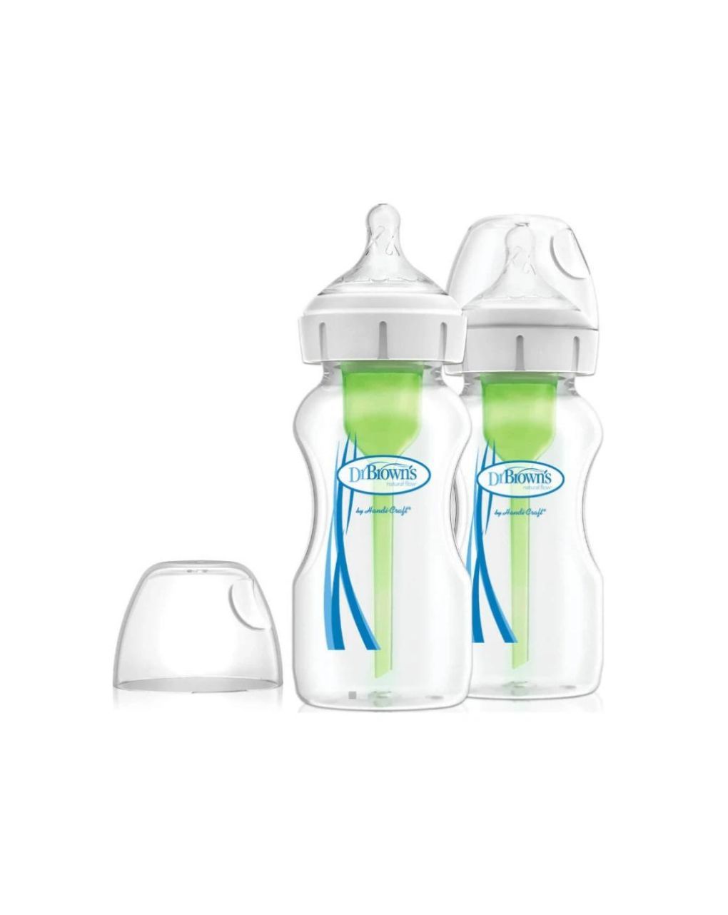 Dr. brown's options+ γυάλινο μπιμπερό με φαρδύ λαιμό & θηλή σιλικόνης 2x270ml wb92740