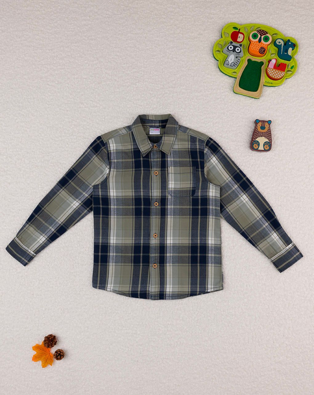 παιδικό πουκάμισο καρό μπλε/χακί για αγόρι - Prénatal