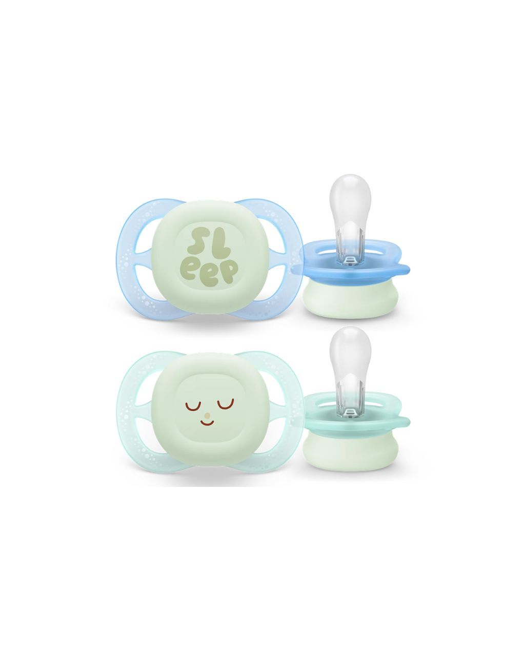 Philips avent πιπίλα σιλικόνης ultra start nighttime 2τμχ 0-2 μηνών πράσινο/μπλε scf075/18