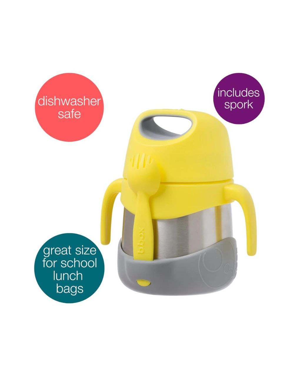 B.box ανοδείδωτος θερμός φαγητού 335ml με λαβές 6m+ lemon sherbet, bb433 - Bbox