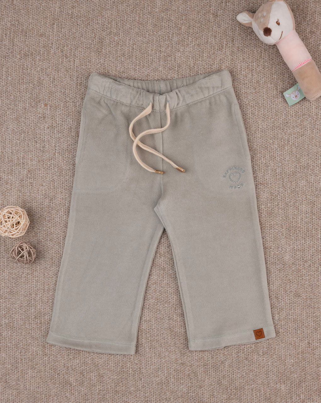 βρεφική φόρμα σενίλ λαδί happiness για κορίτσι