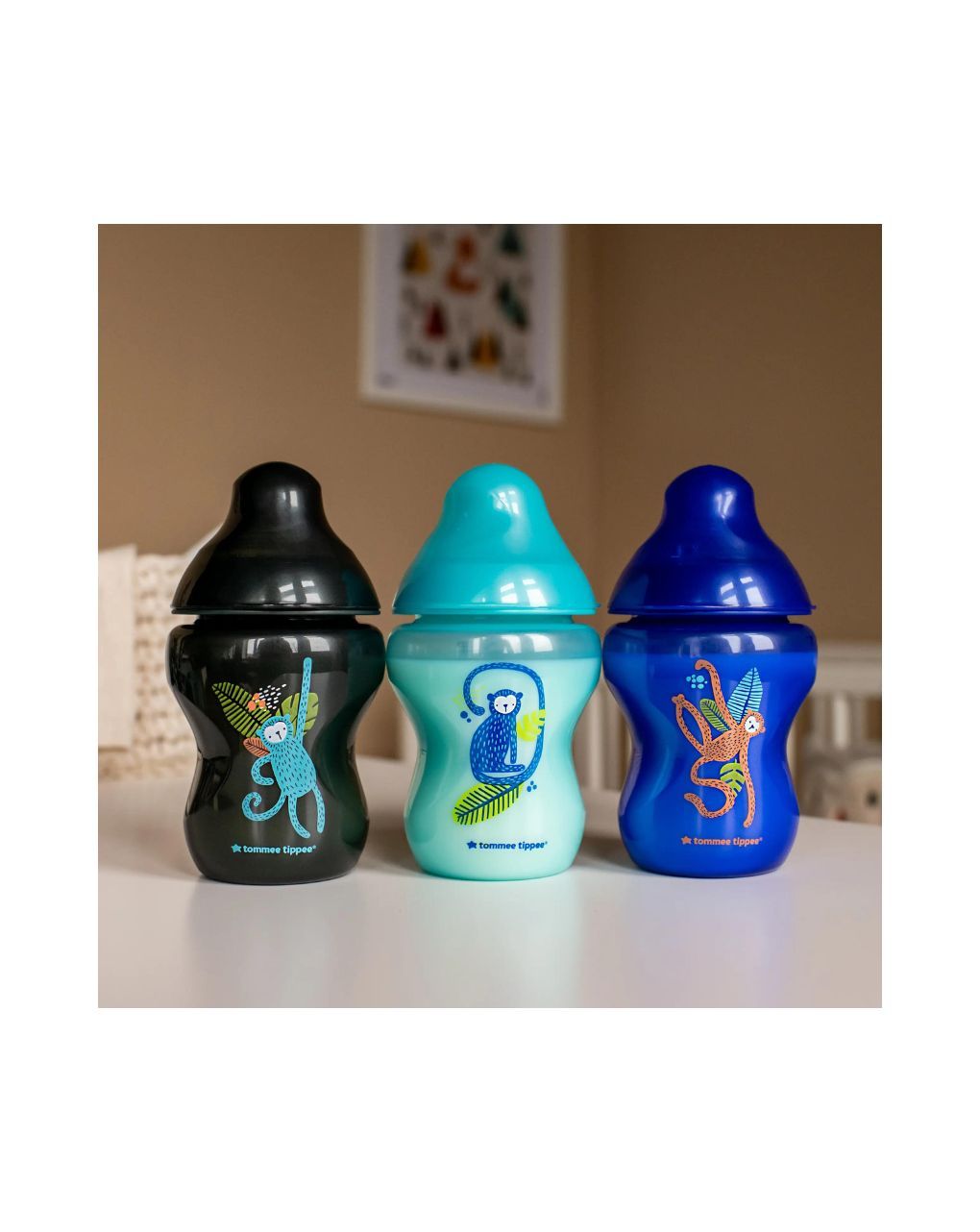 Tommee tippee πλαστικό μπιμπερό closer to nature μικρής ροής 260ml με σχέδιο ζούγκλα μπλε (3τμχ) 0m+, 422731 - Tommee Tippee