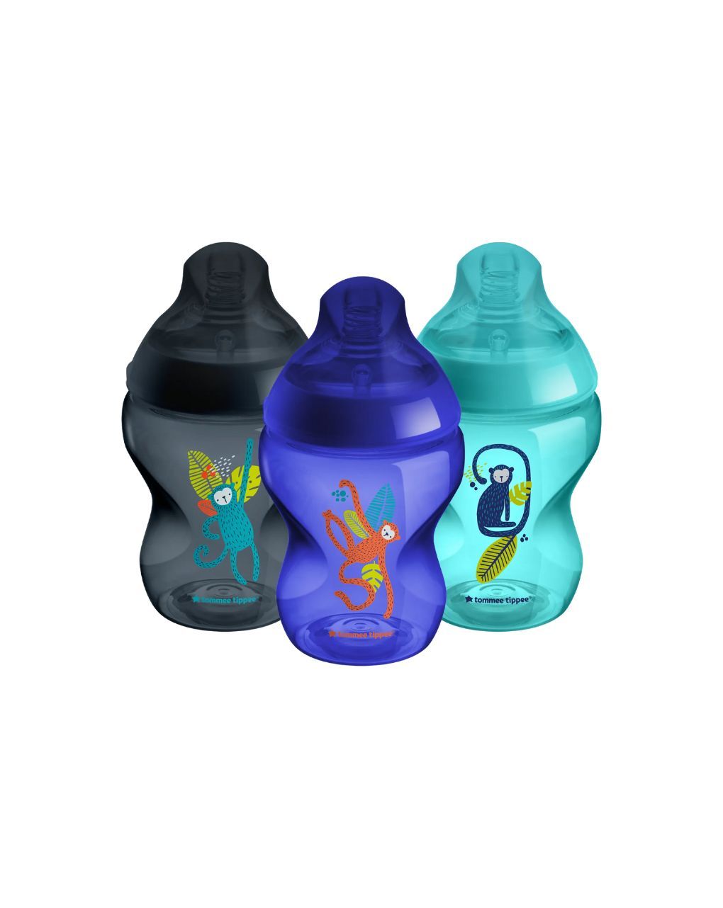 Tommee tippee πλαστικό μπιμπερό closer to nature μικρής ροής 260ml με σχέδιο ζούγκλα μπλε (3τμχ) 0m+, 422731 - Tommee Tippee