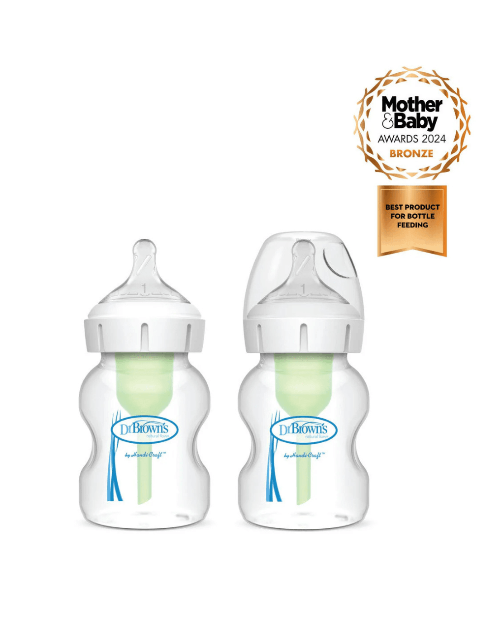 Dr. brown's options+ γυάλινο μπιμπερό με φαρδύ λαιμό & θηλή σιλικόνης 2x150ml wb52730 - Dr Browns