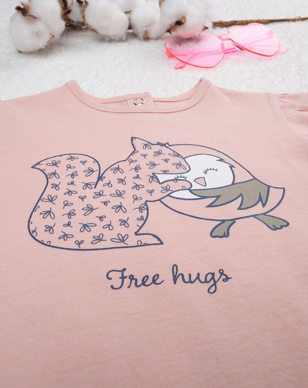 βρεφική μπλούζα ροζ free hugs για κορίτσι - Prénatal