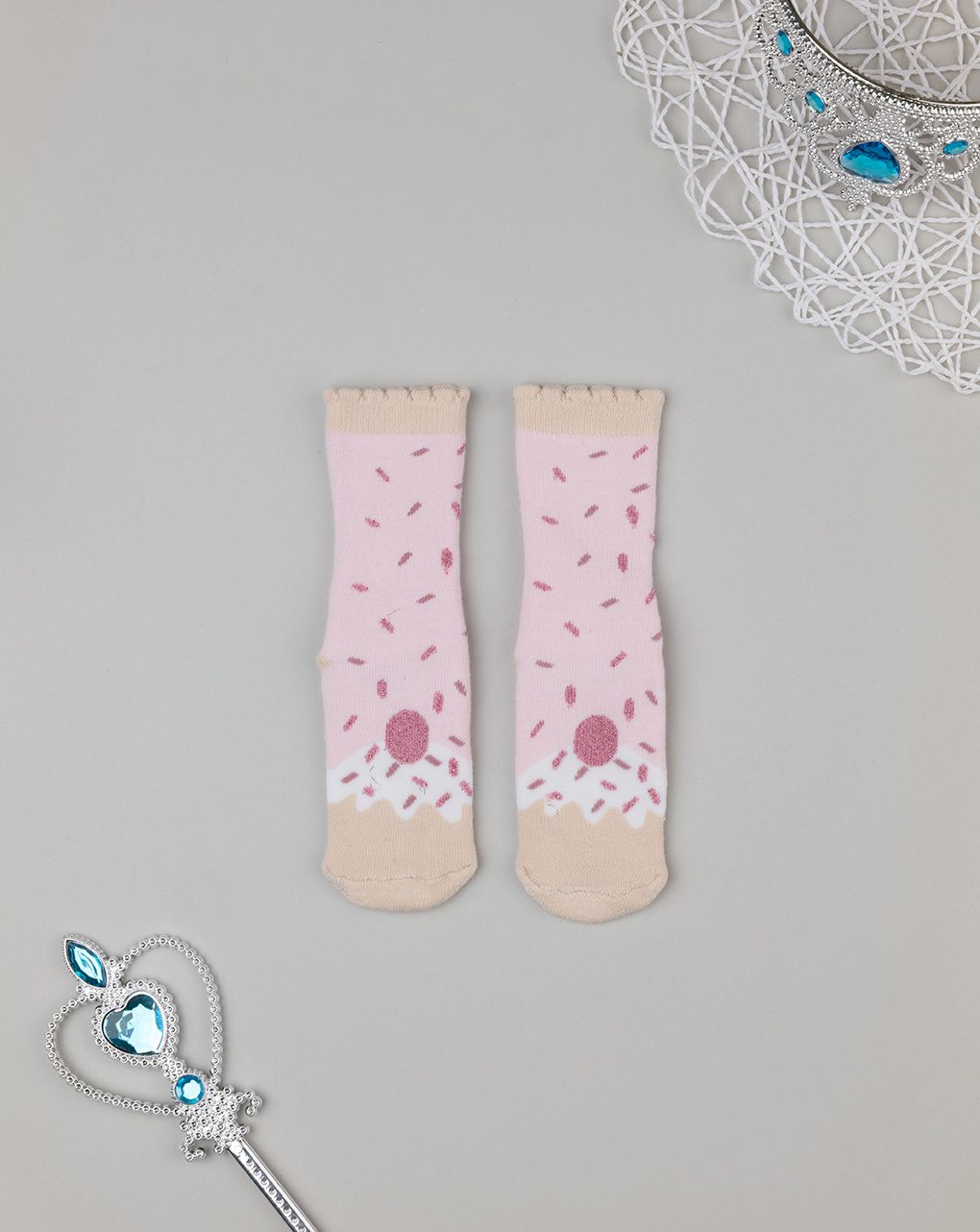 βρεφικές αντιολισθητικές κάλτσες ροζ cupcake για κορίτσι - Prénatal