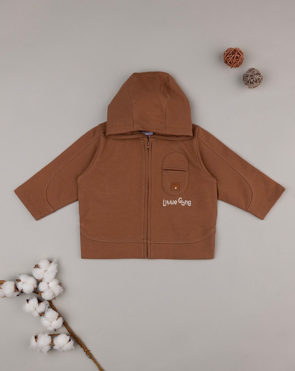 βρεφική ζακέτα φούτερ καφέ little gang για αγόρι