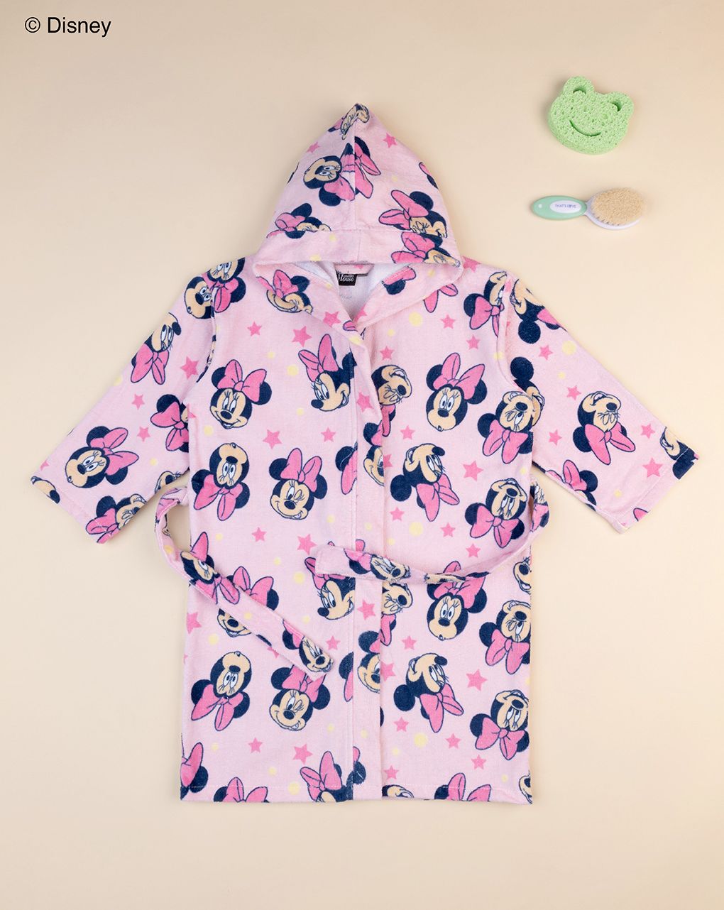 παιδικό μπουρνούζι σενίλ ροζ με τη minnie για κορίτσι - Prénatal