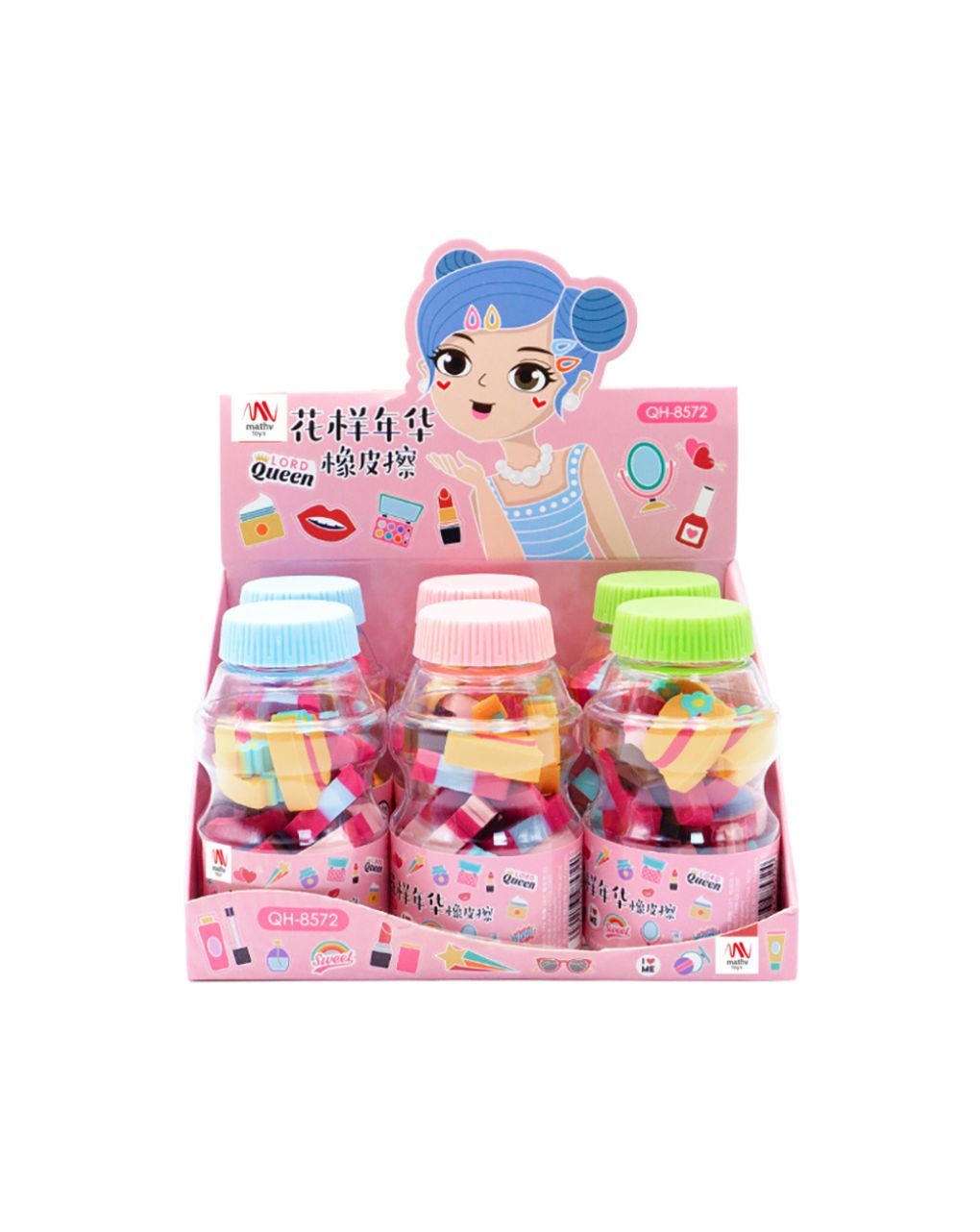 σετ γόμες fancy eraser set in a bottle: queen σε 3 χρώματα - LITTLE TREE
