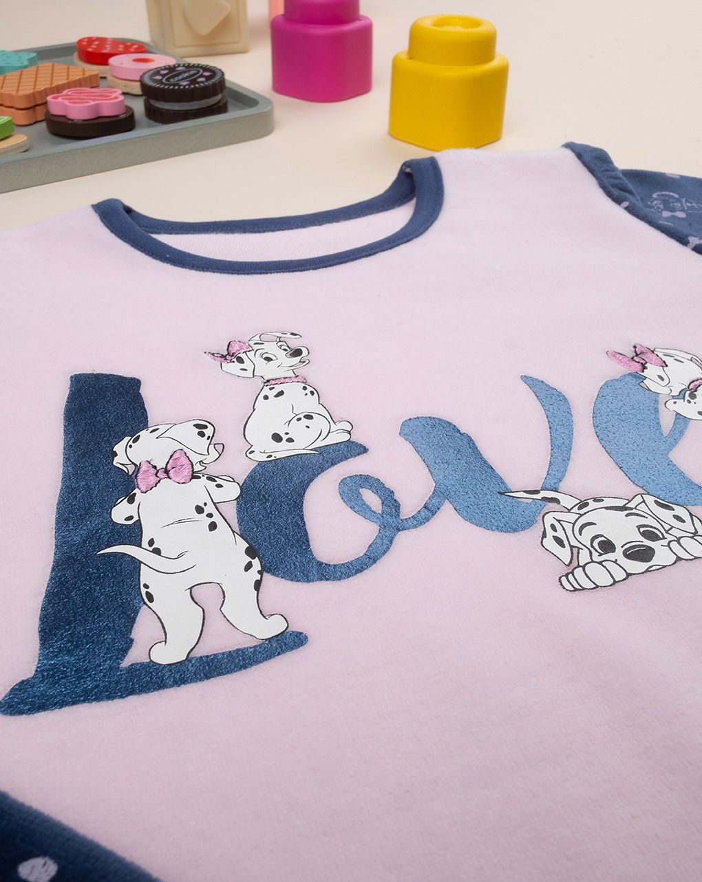 παιδική πιζάμα σενίλ ροζ/μπλε 101 dalmatians για κορίτσι - Prénatal