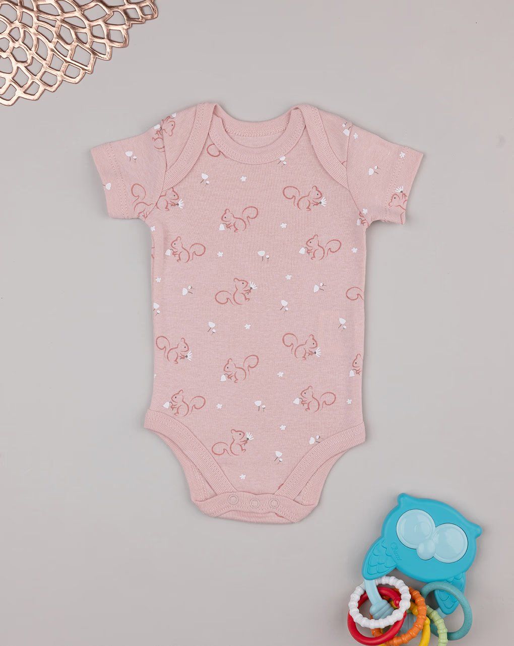 βρεφικό κορμάκι ροζ με σκιουράκια για κορίτσι - Prénatal