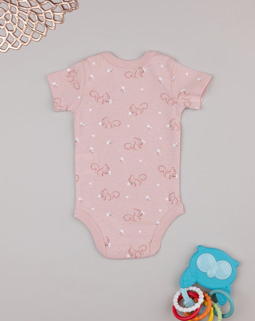 βρεφικό κορμάκι ροζ με σκιουράκια για κορίτσι - Prénatal