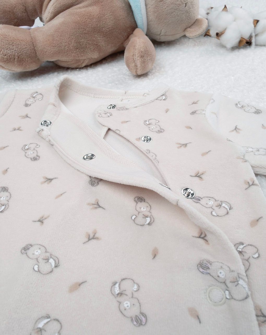 βρεφικό φορμάκι σενίλ μπεζ με λαγουδάκια για κορίτσι - Prénatal