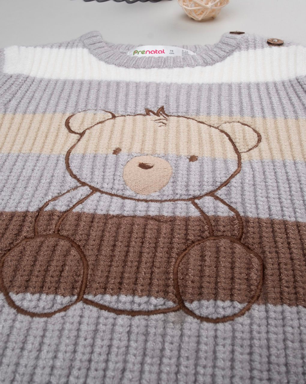 βρεφικό πουλόβερ ριγέ με αρκουδάκι για αγόρι - Prénatal