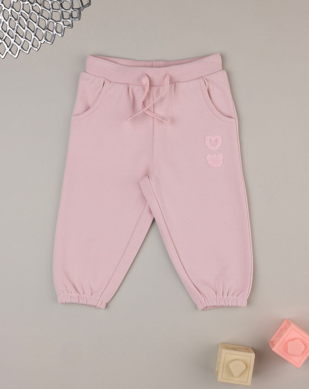 βρεφικό παντελόνι φούτερ ροζ με αρκουδάκια για κορίτσι - Prénatal