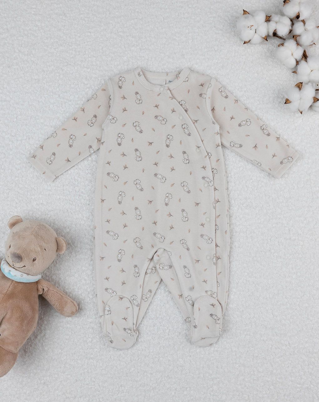 βρεφικό φορμάκι σενίλ μπεζ με λαγουδάκια για κορίτσι - Prénatal