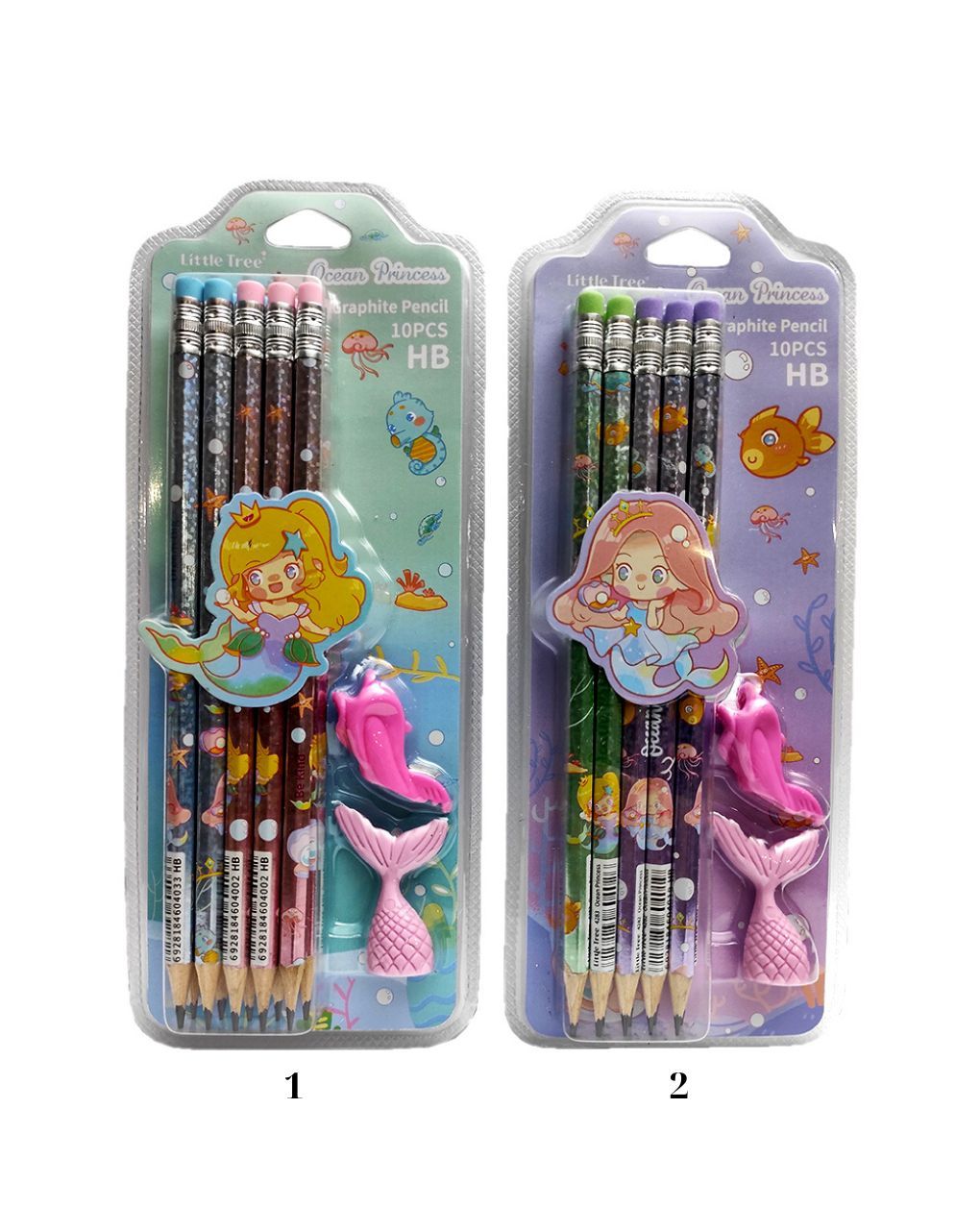 Ocean princess σετ 10 μολύβια με 2 γόμες ηβ (2 σχέδια), lt111004 - LITTLE TREE