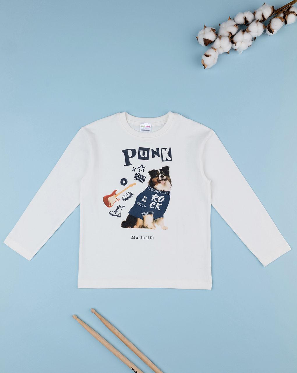 παιδική μπλούζα λευκή punk για αγόρι - Prénatal