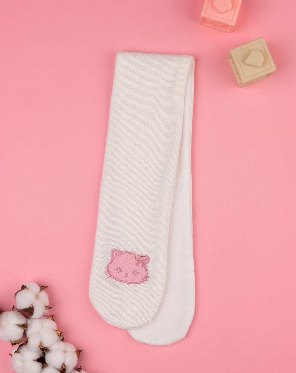 βρεφικό κασκόλ λευκό με γατάκι για κορίτσι - Prénatal