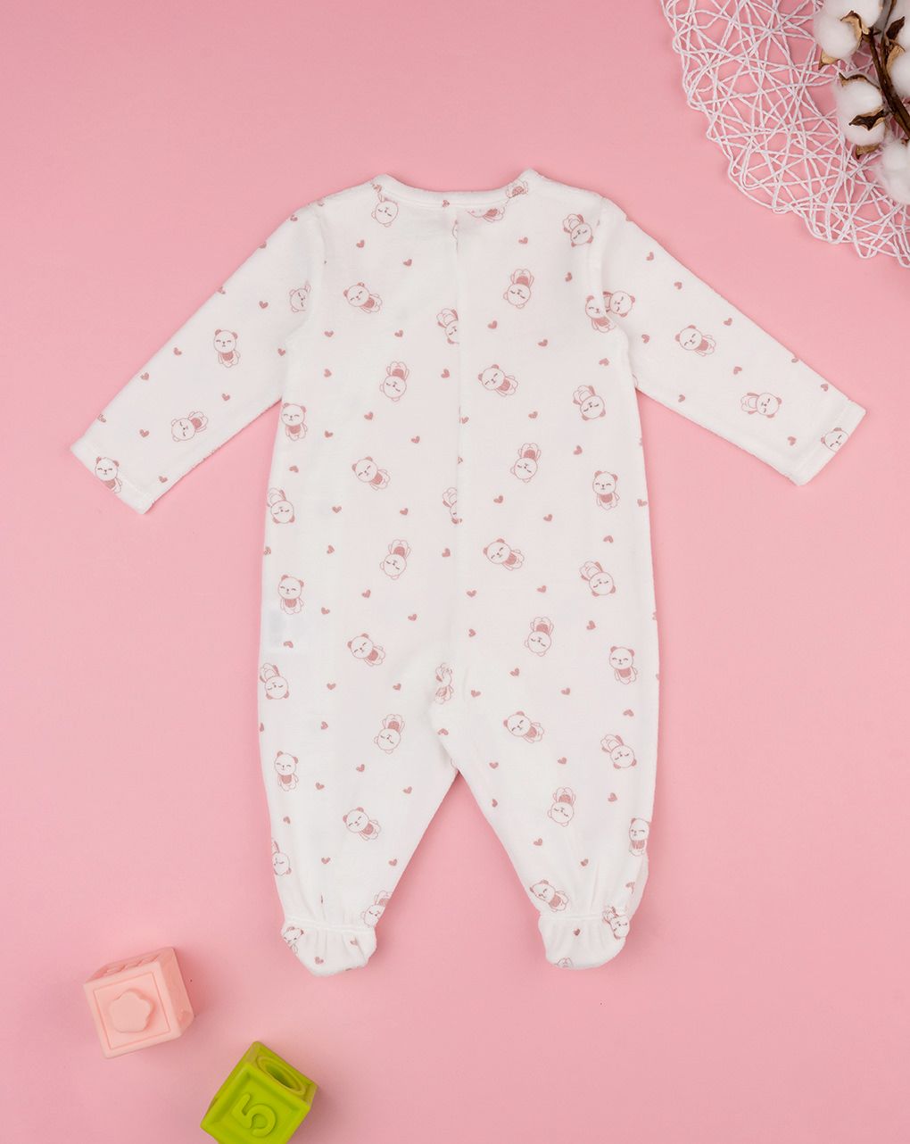 βρεφικό φορμάκι σενίλ λευκό με πάντα για κορίτσι - Prénatal