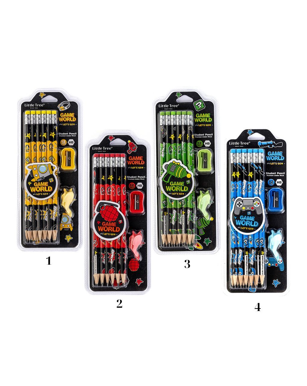 Game world σετ 10 μολύβια hb με γόμα και ξύστρα (4 σχέδια), t111275 - LITTLE TREE