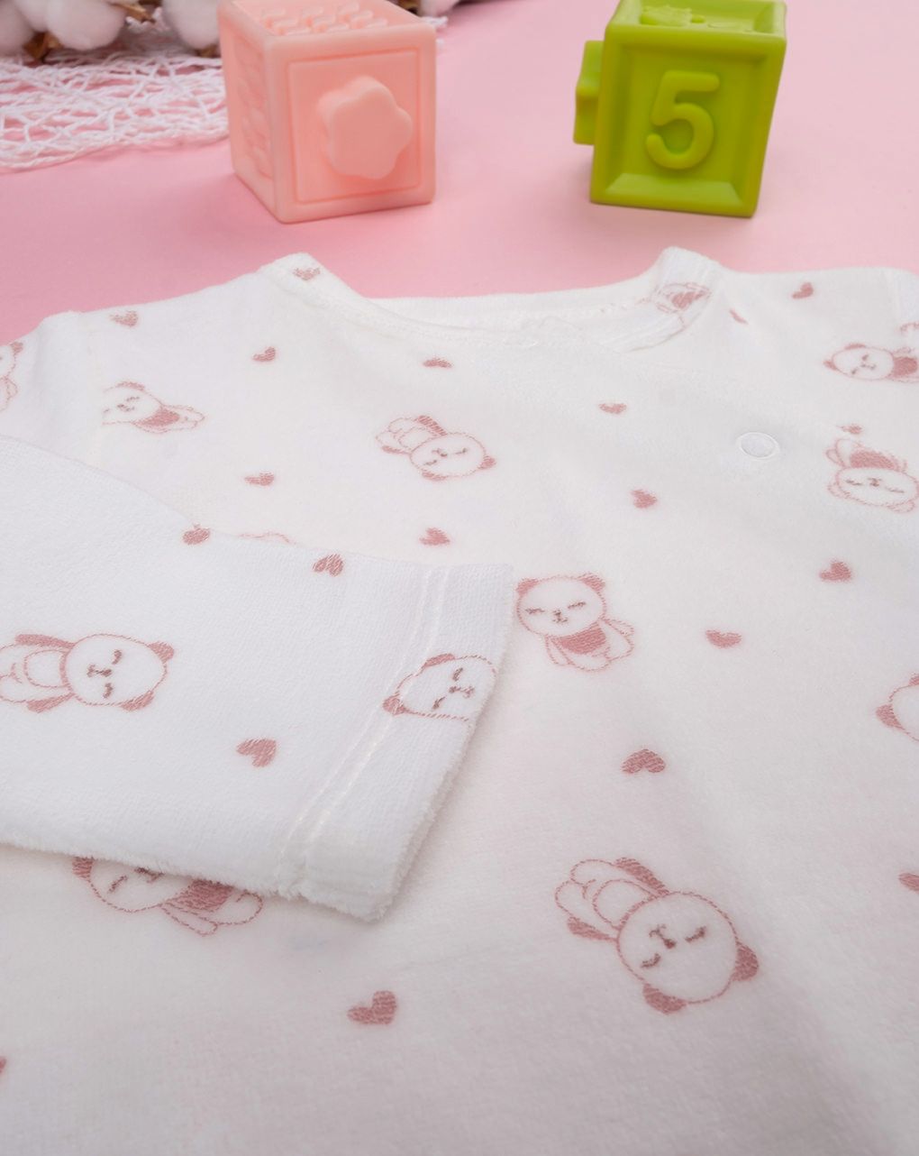 βρεφικό φορμάκι σενίλ λευκό με πάντα για κορίτσι - Prénatal