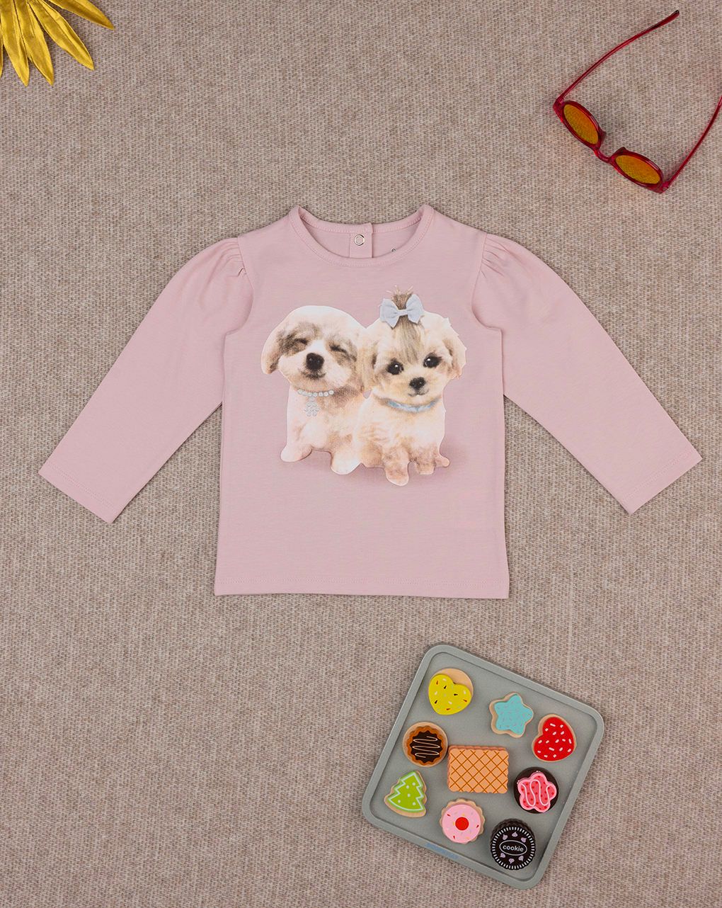 βρεφική μπλούζα ροζ με σκυλάκια για κορίτσι