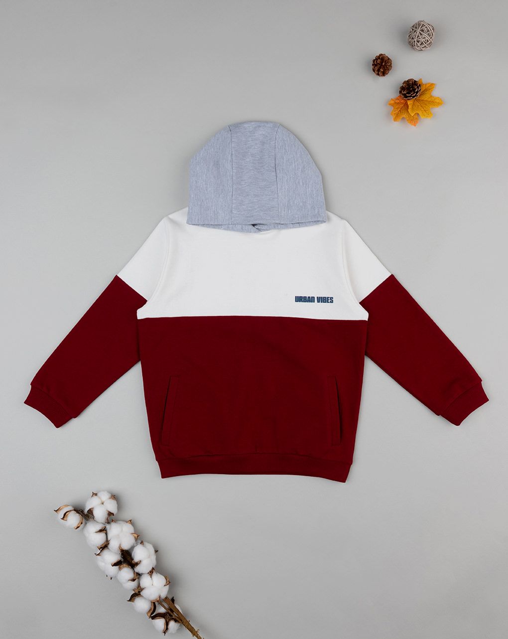 παιδική μπλούζα φούτερ λευκή/μπορντώ urban vibes για αγόρι