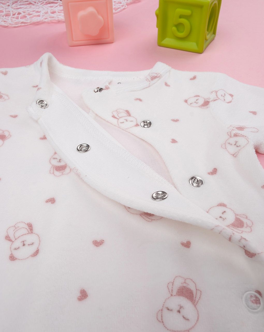 βρεφικό φορμάκι σενίλ λευκό με πάντα για κορίτσι - Prénatal