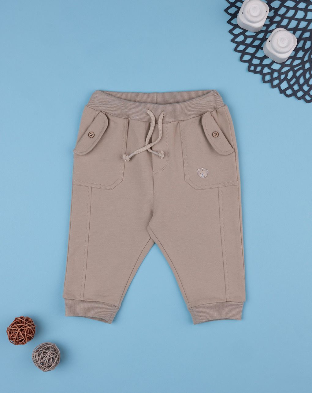 βρεφικό παντελόνι φούτερ καφέ teddy για αγόρι