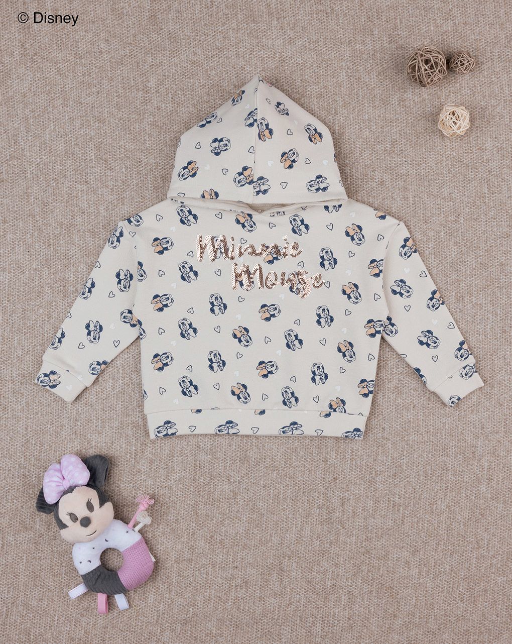 βρεφική μπλούζα φούτερ κρεμ με τη minnie για κορίτσι