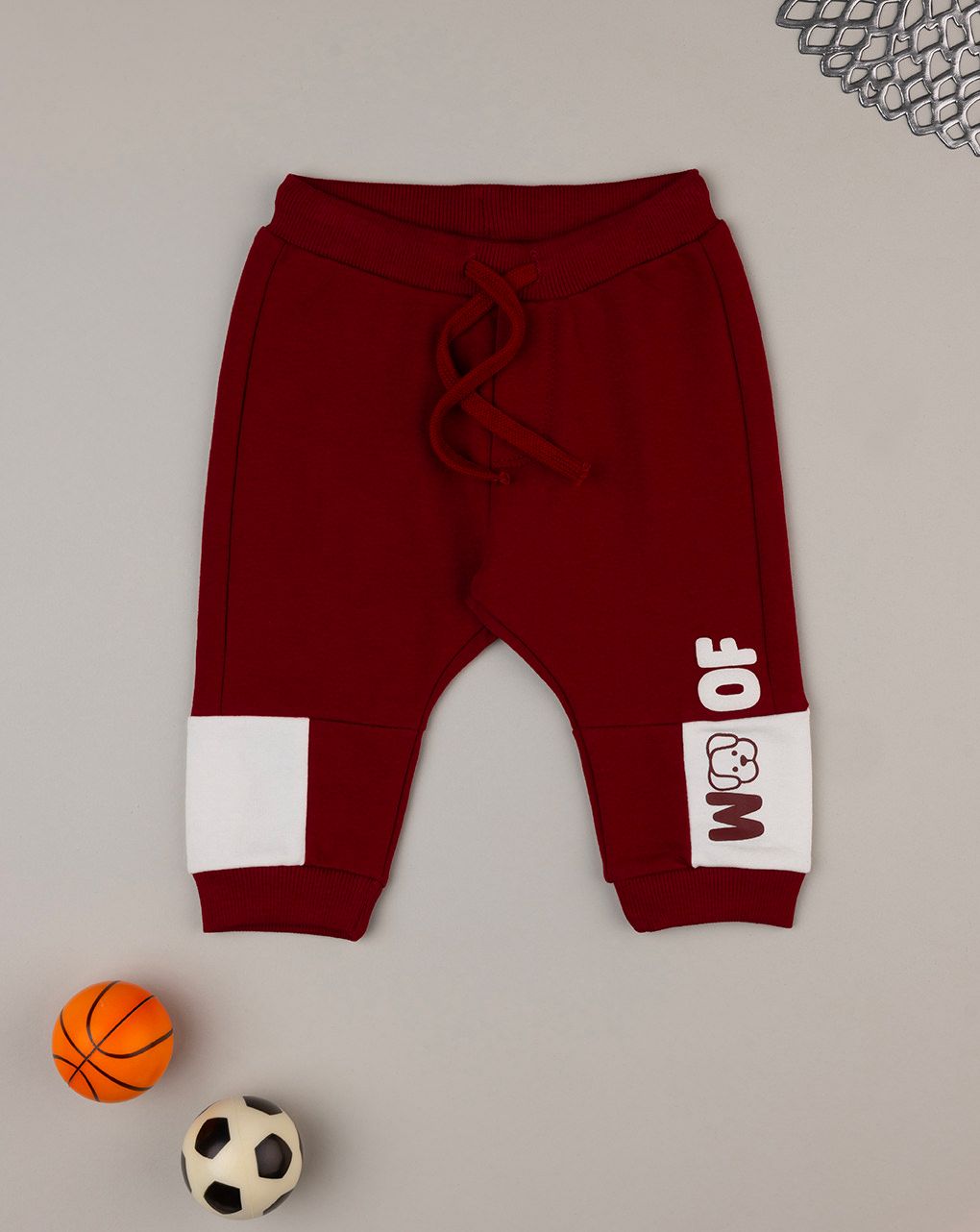 βρεφικό παντελόνι φούτερ μπορντώ με σκυλάκι για αγόρι