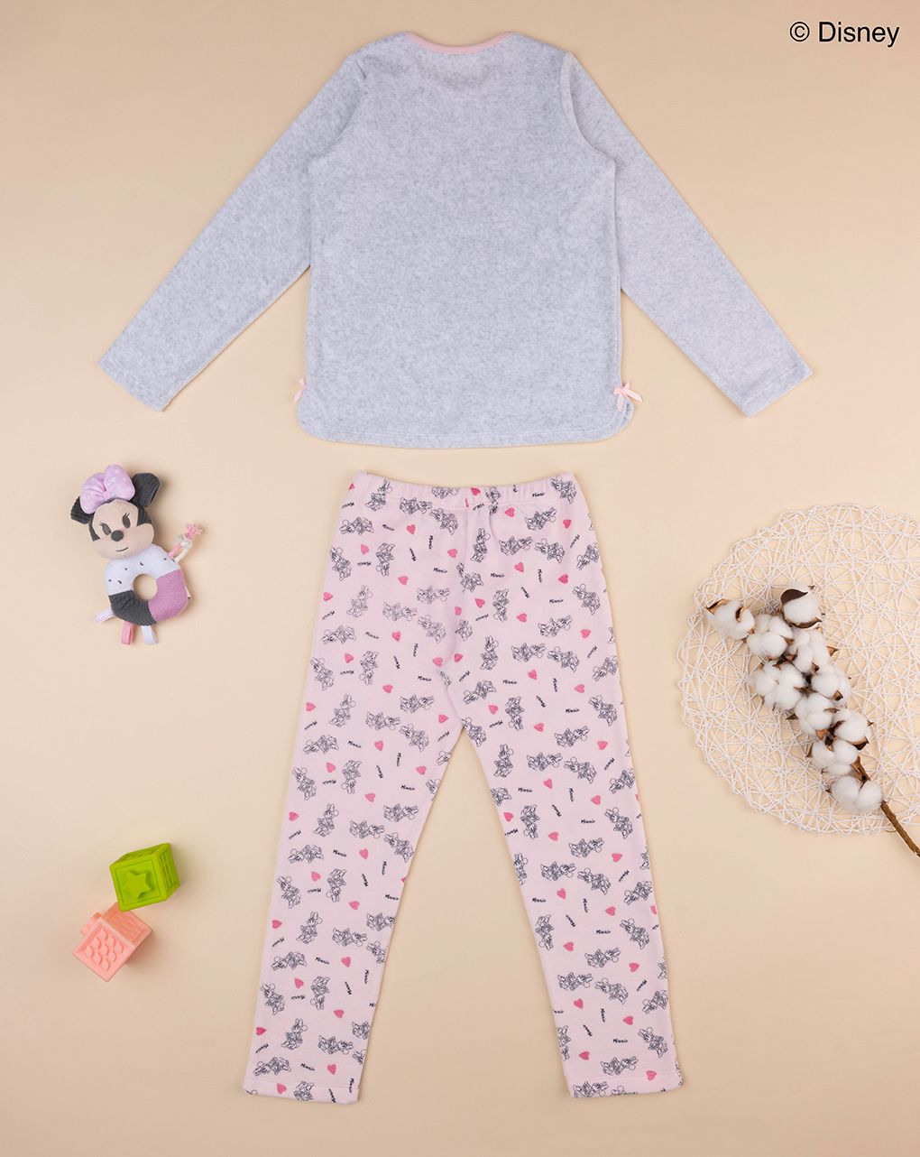 παιδική πιζάμα σενίλ γκρι/ροζ minnie για κορίτσι - Prénatal