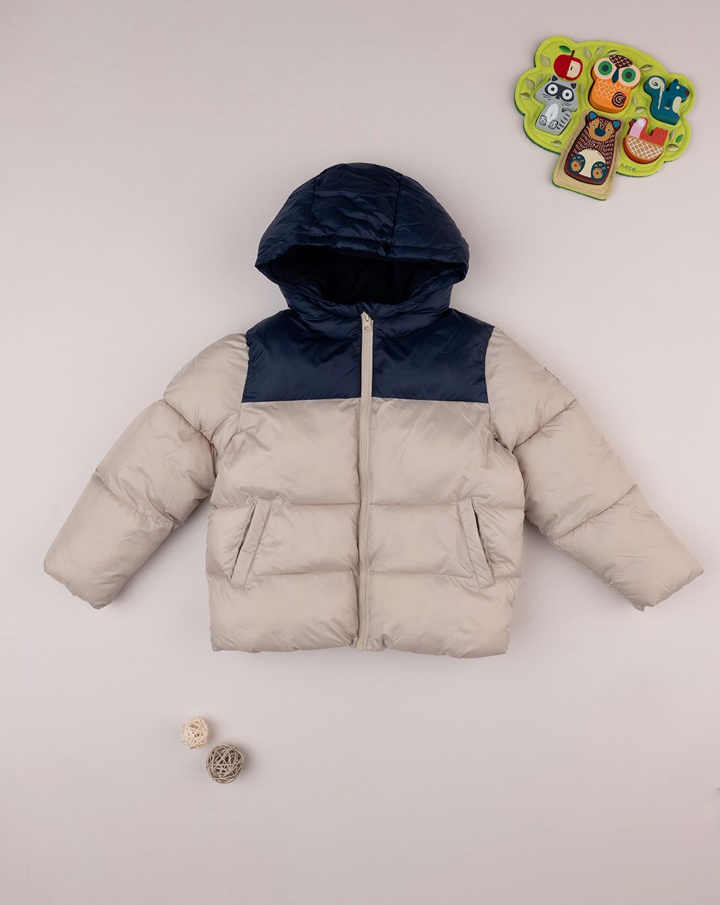 παιδικό μπουφάν puffer μπεζ/μπλε για αγόρι