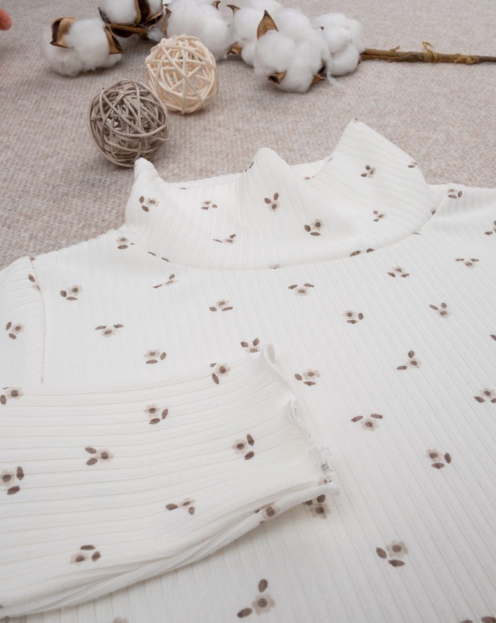 παιδική μπλούζα ζιβάγκο ριμπ λευκή φλοράλ για κορίτσι - Prénatal