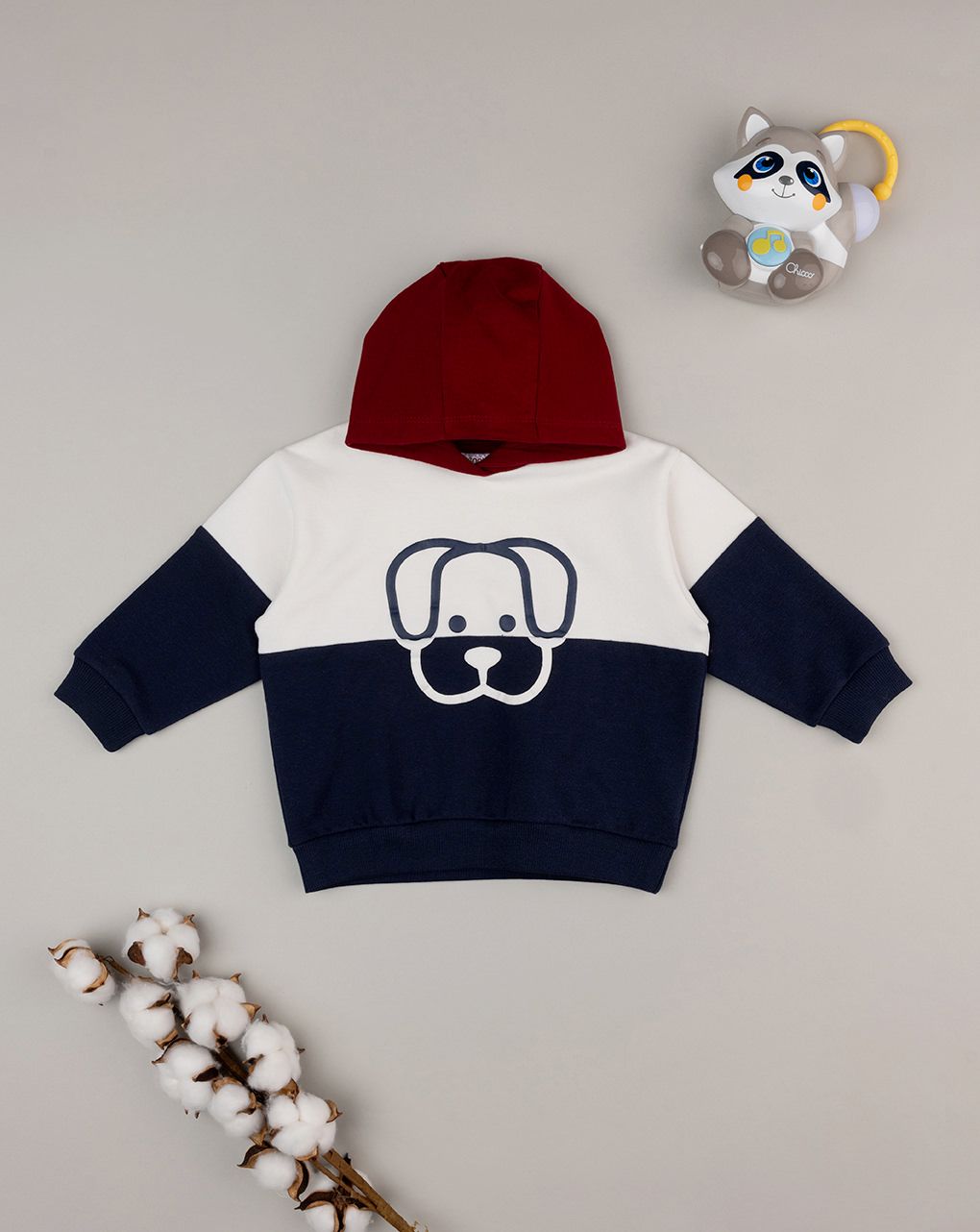 βρεφική μπλούζα φούτερ μπλε/λευκή με σκυλάκι για αγόρι