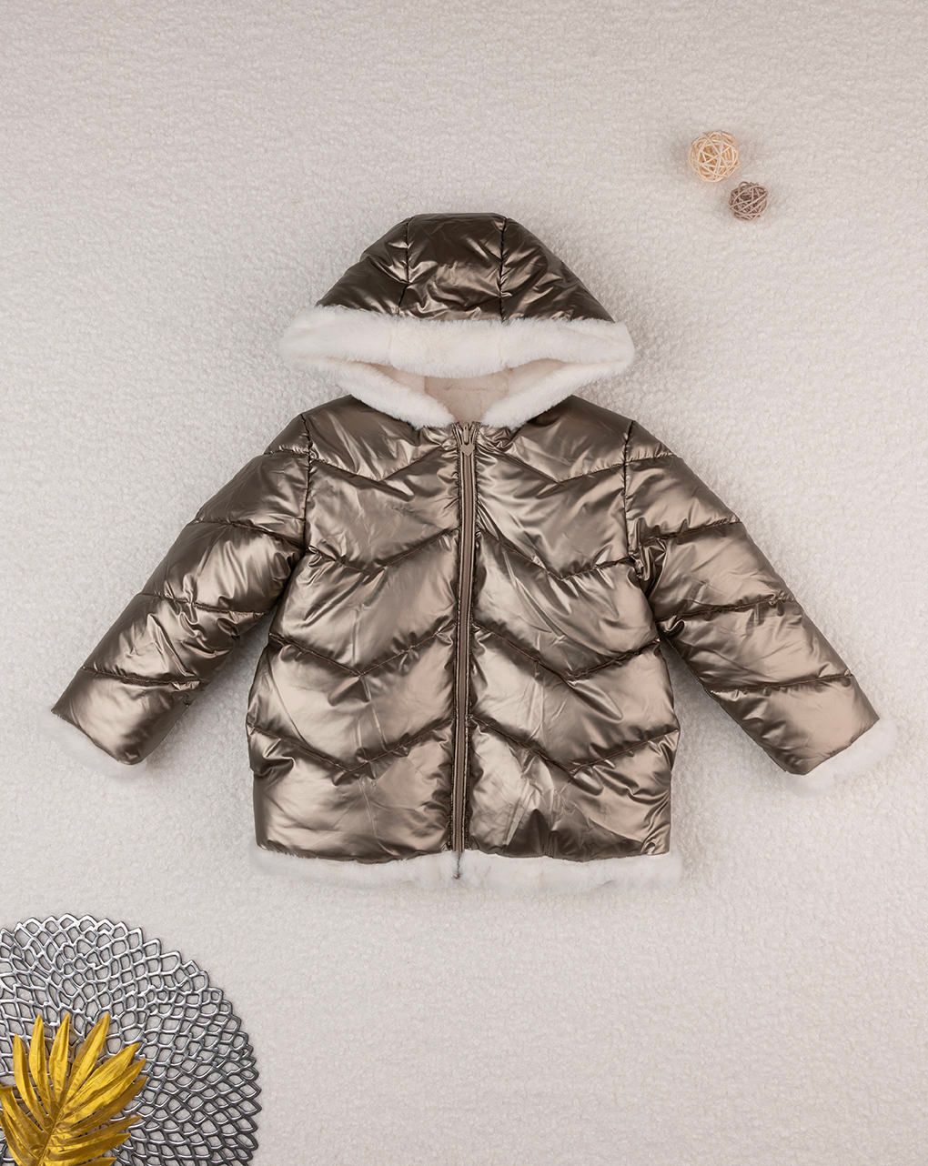 παιδικό μπουφάν puffer χρυσό μεταλλιζέ για κορίτσι - Prénatal