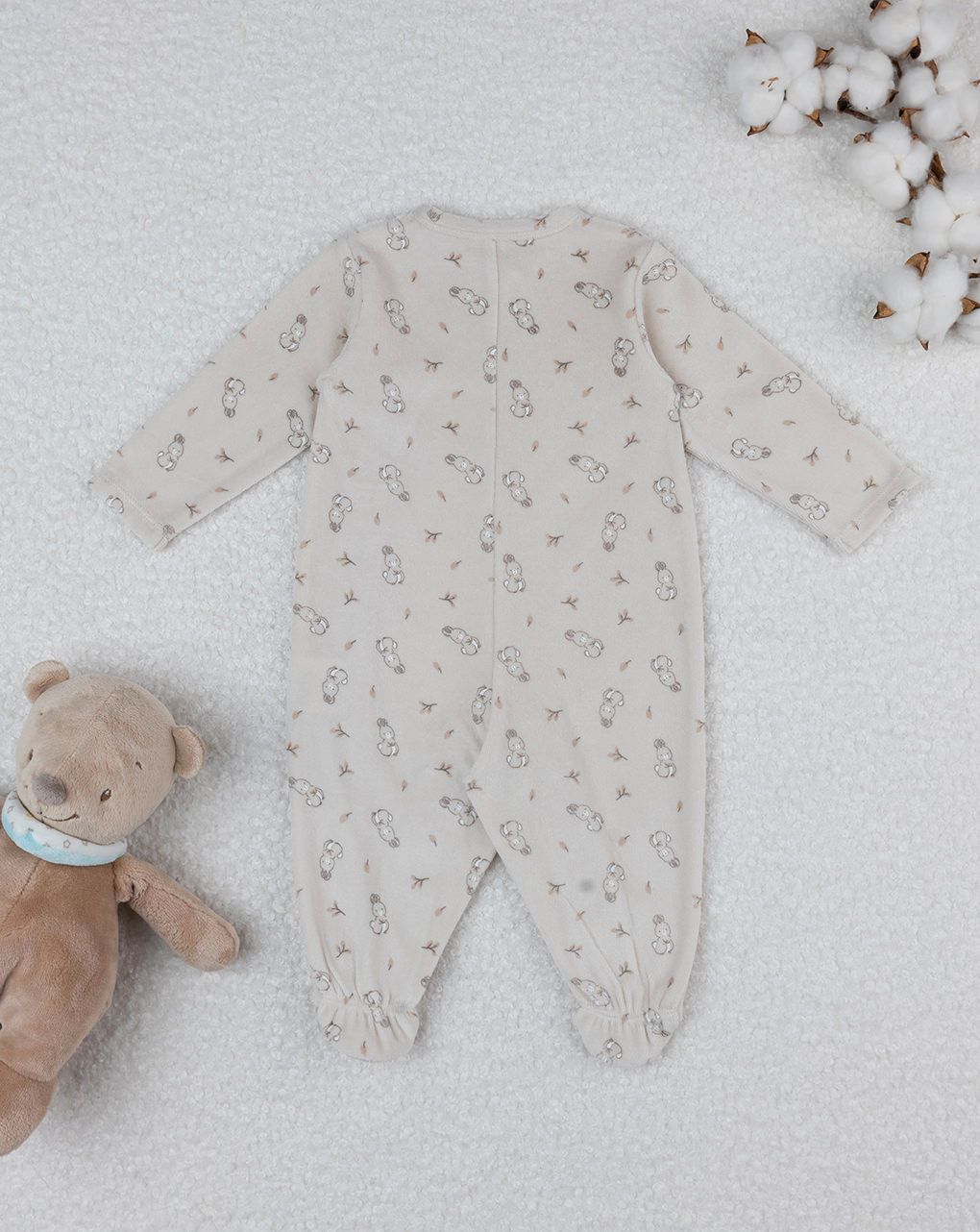 βρεφικό φορμάκι σενίλ μπεζ με λαγουδάκια για κορίτσι - Prénatal