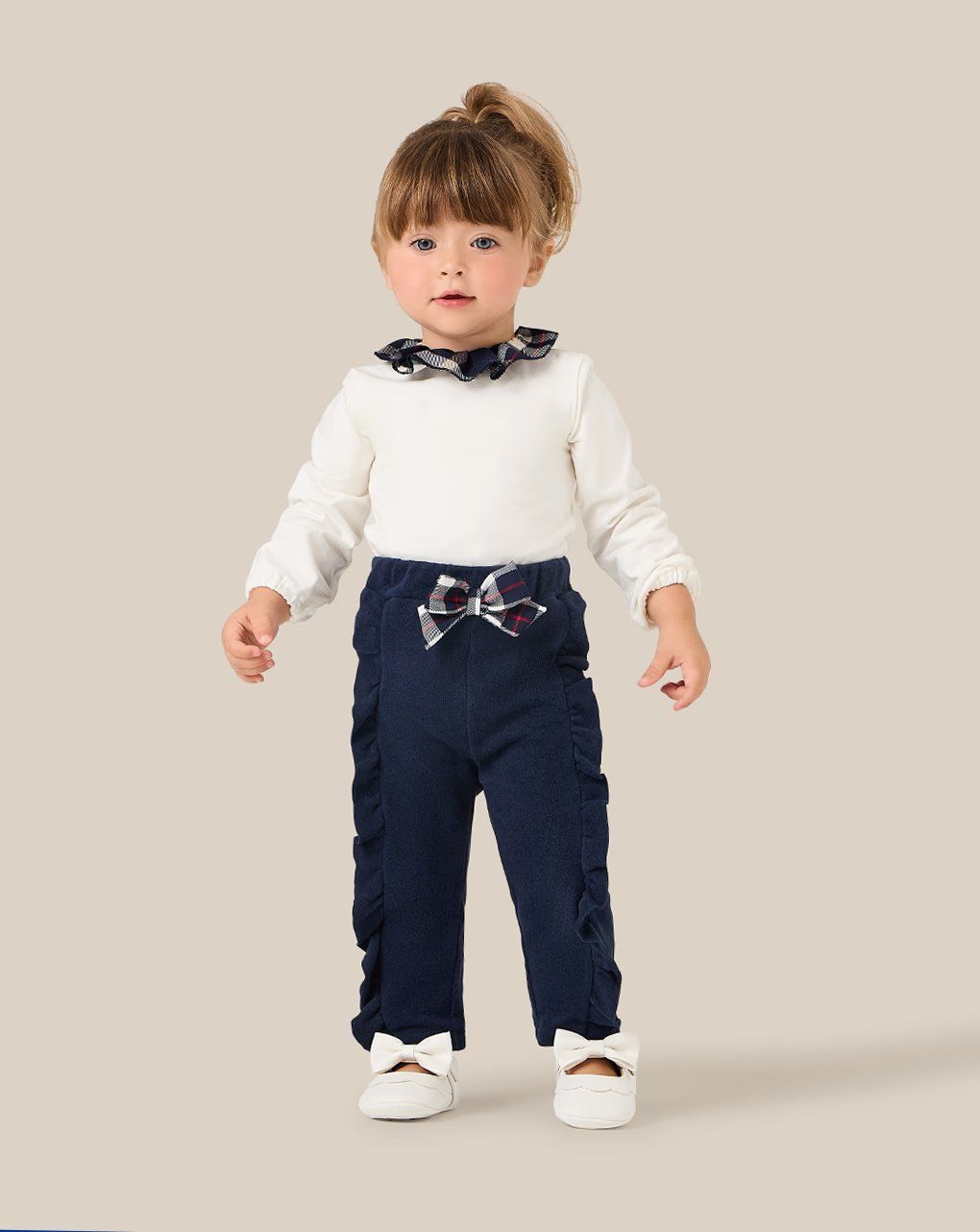 βρεφικό κορμάκι λευκό με καρό βολάν premium για κορίτσι