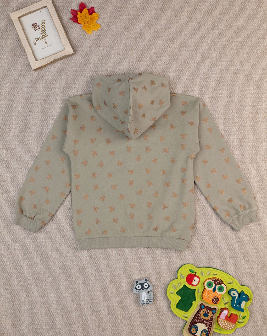 παιδική ζακέτα φούτερ χακί με φύλλα για κορίτσι - Prénatal