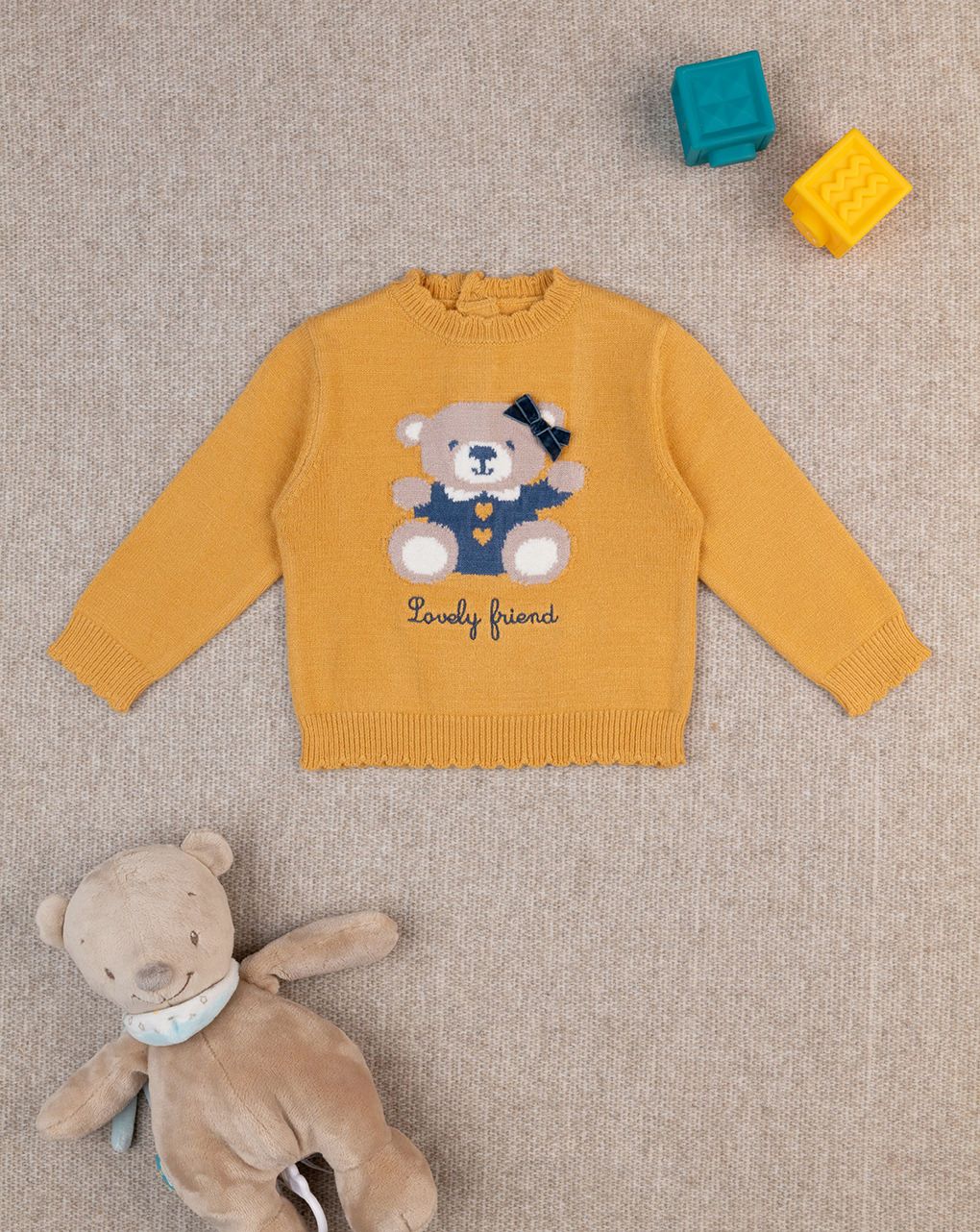 βρεφικό πουλόβερ μουσταρδί lovely friend για κορίτσι