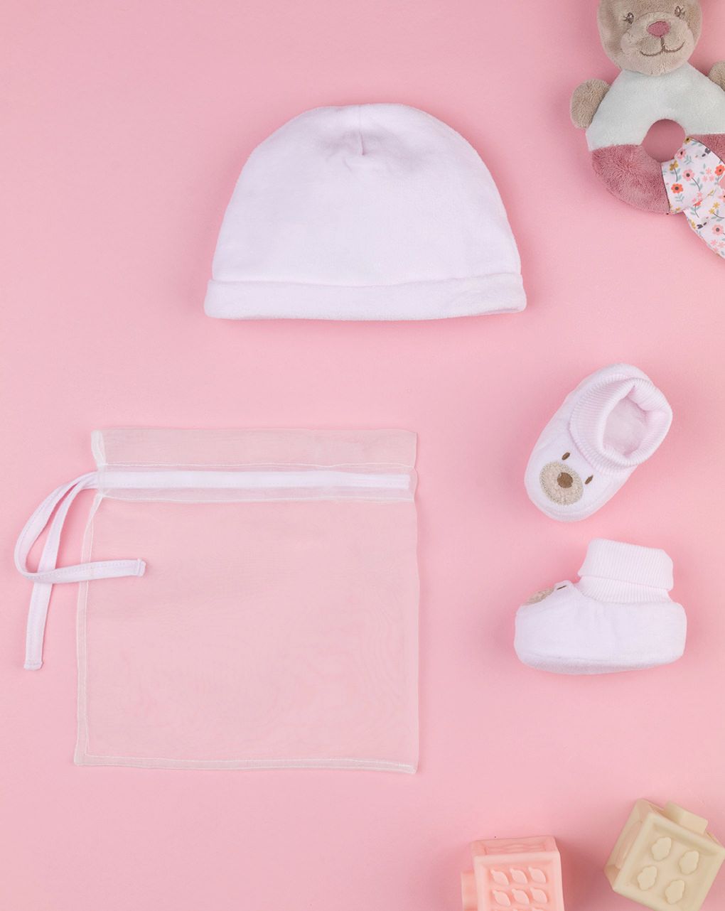 βρεφικό σετ σκουφάκι και παπούτσια αγκαλιάς teddy για κορίτσι - Prénatal