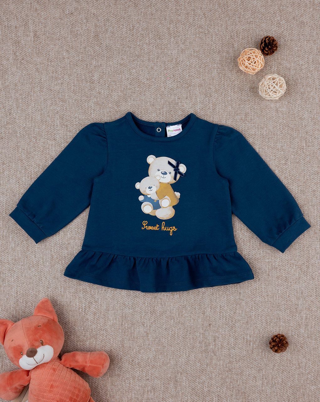 βρεφική μπλούζα φούτερ μπλε sweet hugs για κορίτσι