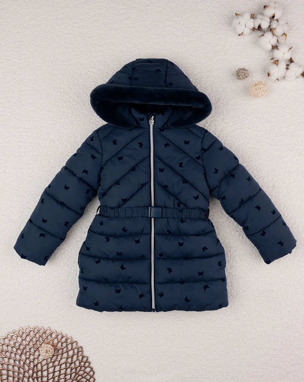 παιδικό μπουφάν puffer μπλε με πεταλούδες για κορίτσι - Prénatal